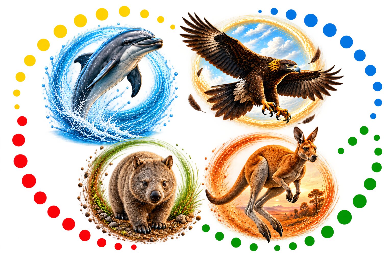 The four AusIDentities types: Eagle, Dolphin, Kangaroo and Wombat